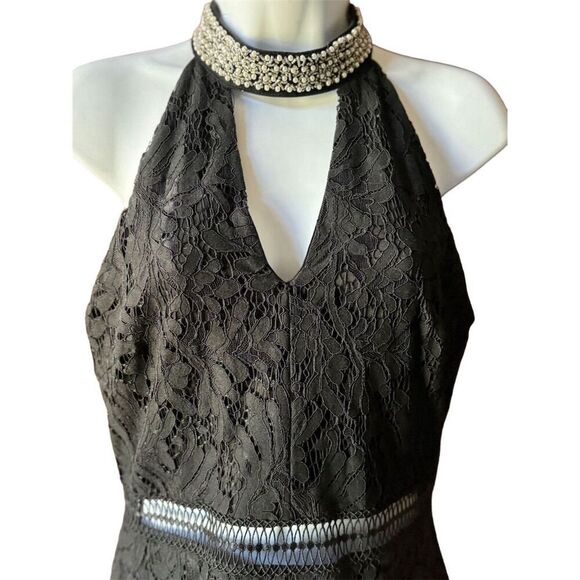 Francesca's Beaded Halter Neck Sleeveless Black Dress SZ M Party Cocktail Short - Picture 7 of 10